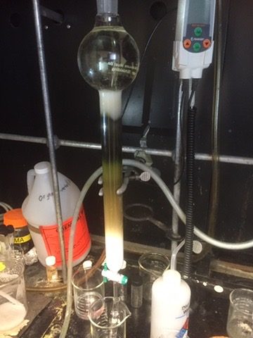 Glass chromatography column with colored bands