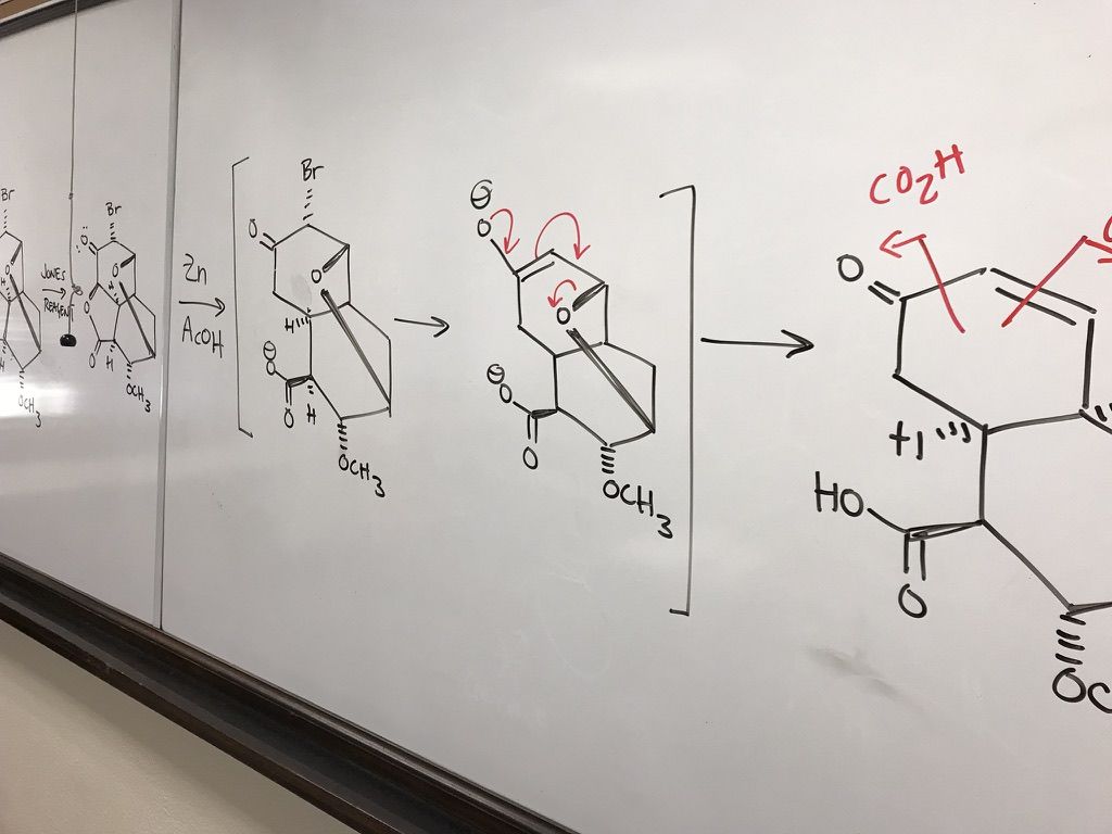Whiteboard reaction mechanism with curved arrows