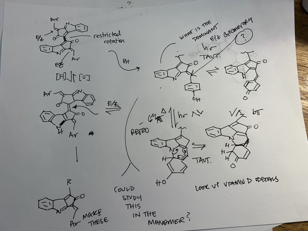 Hand-drawn notes on scytonemin structures and isomerization